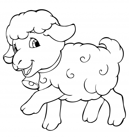 Sheep with a bell coloring page