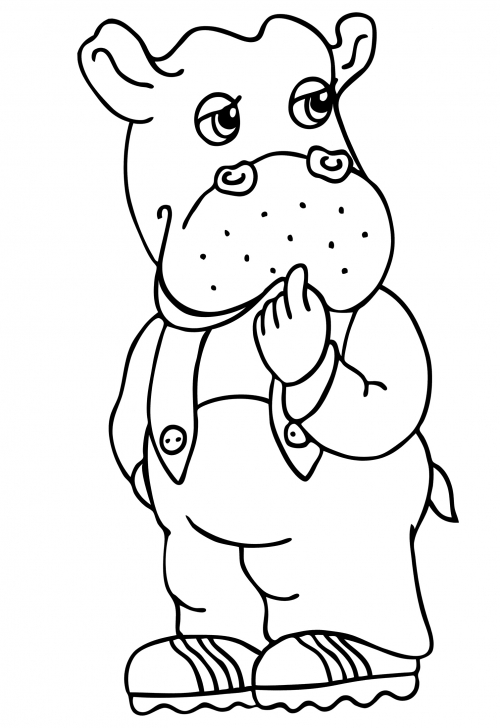 Hippo in overalls coloring page