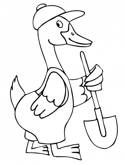 Goose and shovel coloring page