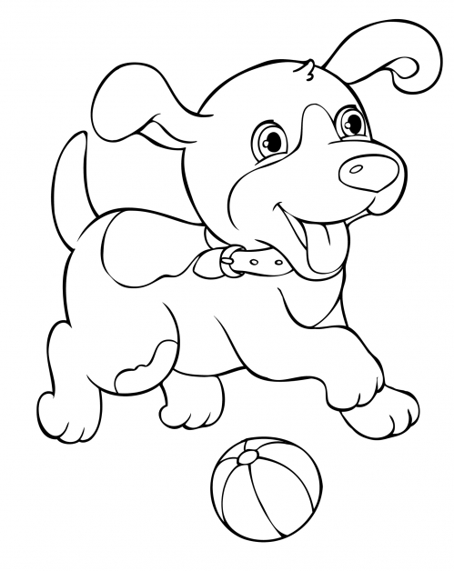 Puppy chasing a ball coloring page