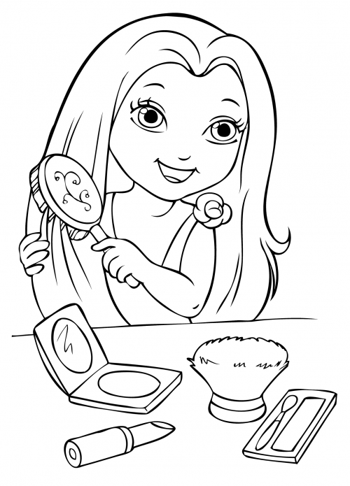 Girl brushing her hair coloring page