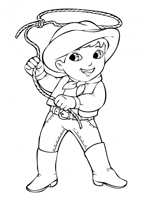 Cowboy twists the lasso coloring page