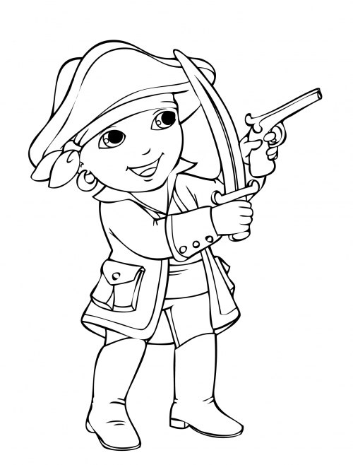 Pirate with a sabre and a gun coloring page