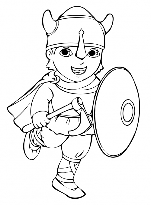 Viking in a helmet coloring page