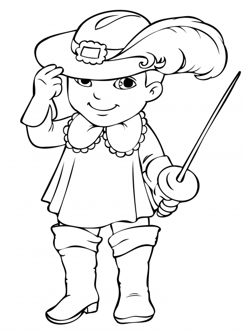 Musketeer with a sword coloring page