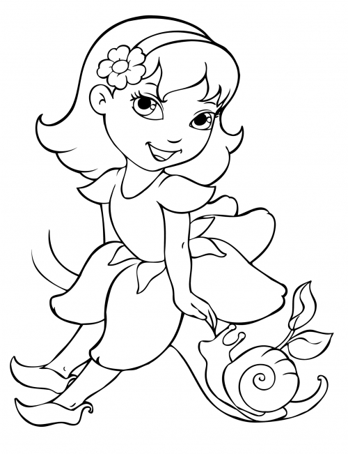 Fairy in a dress of flowers coloring page