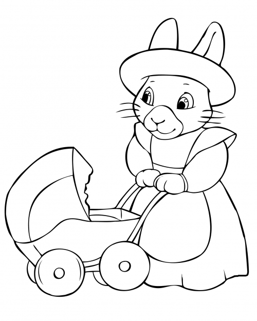 Rabbit with a pram coloring page