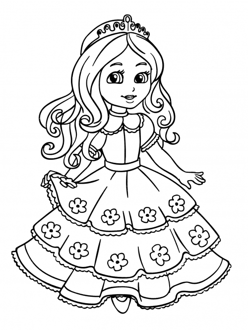 Princess in a colourful dress coloring page