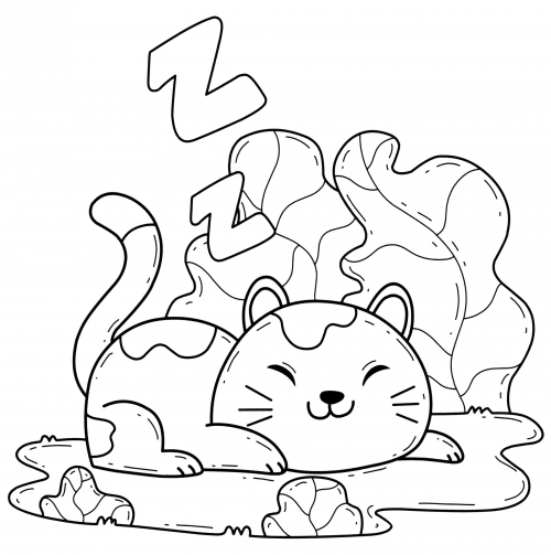Сute sleeping cat coloring page