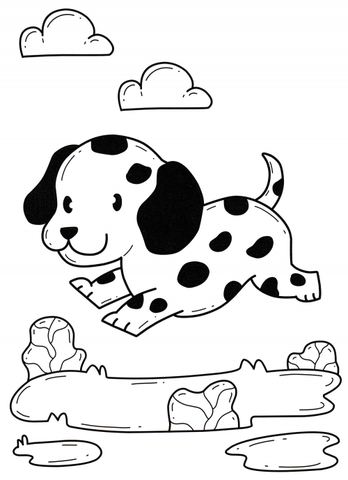 Jumping puppy coloring page