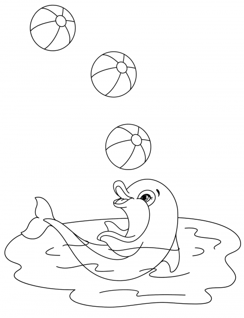 Dolphin playing with the balls coloring page