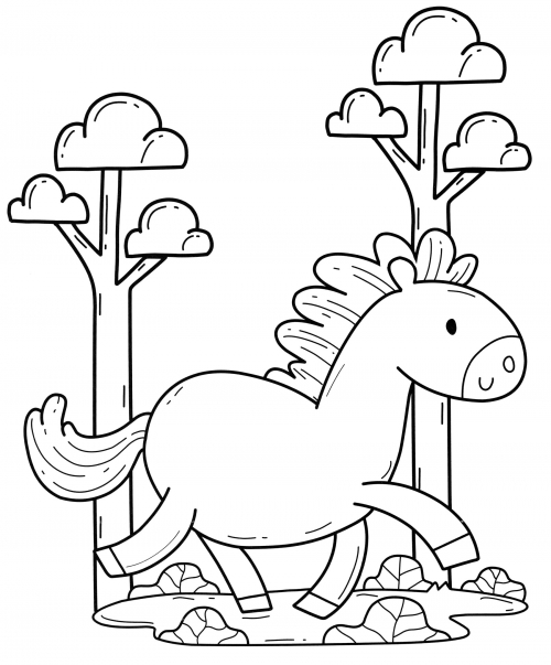 Horse in the woods coloring page