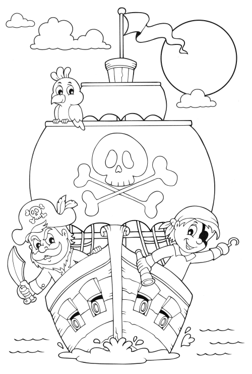 Pirates sailing on a ship coloring page
