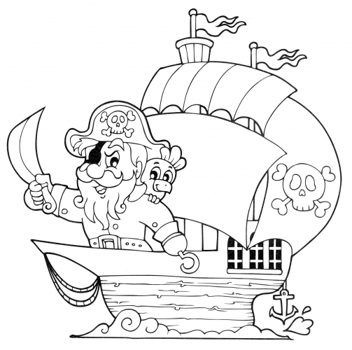 Captain on a pirate ship coloring page