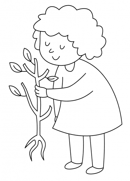Granny with a sapling coloring page