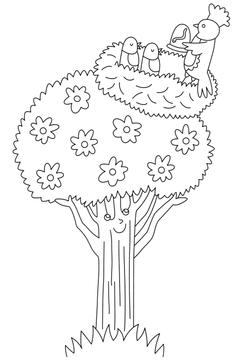 Tree with a nest coloring page