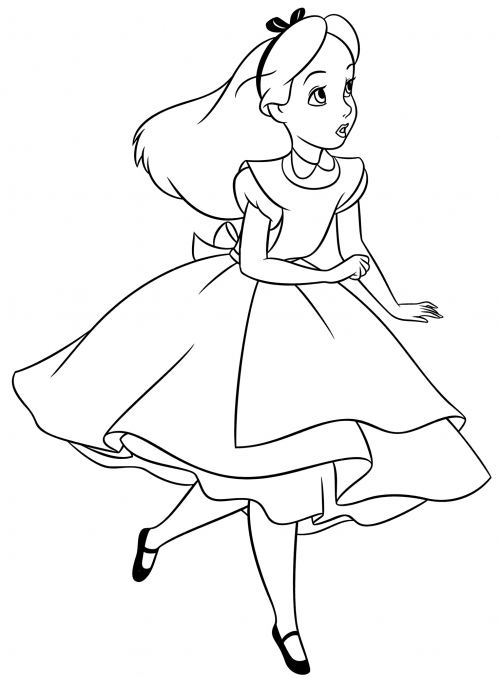 Alice runs coloring page