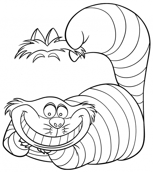Cheshire cat raised its eyebrows coloring page