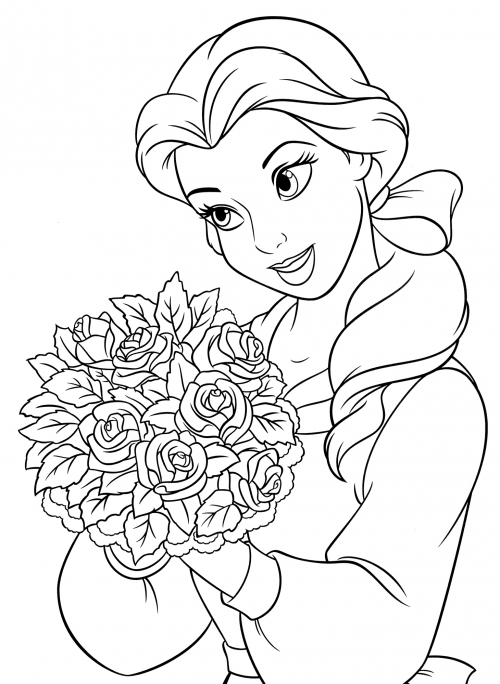 Belle with the bouquet coloring page