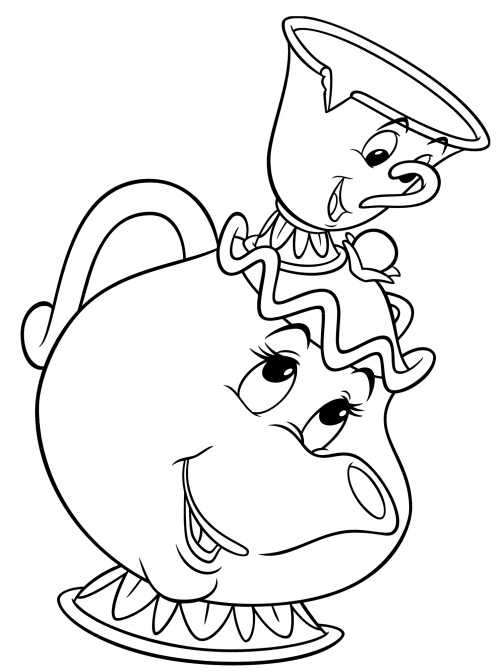 Mrs. Potts and Chip coloring page