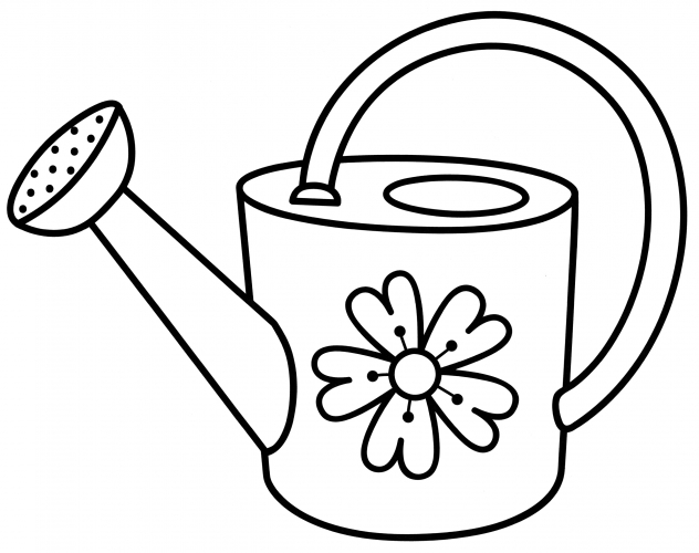 Watering can with a flower coloring page