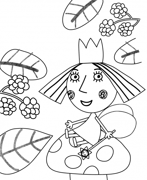 Holly sitting on a fly agaric coloring page