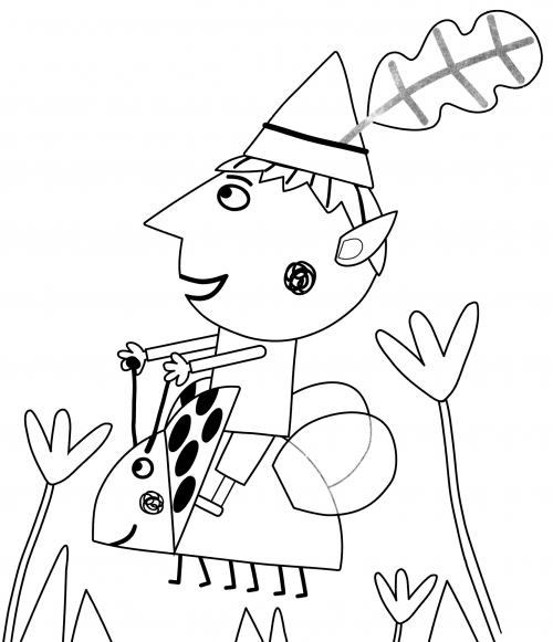 Ben flying Gaston coloring page