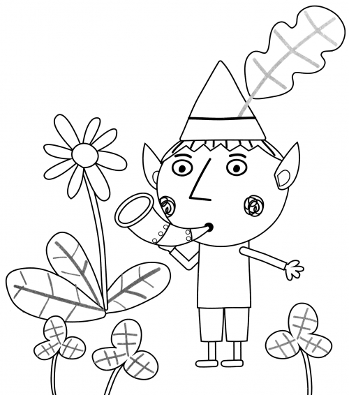 Ben blows the horn coloring page