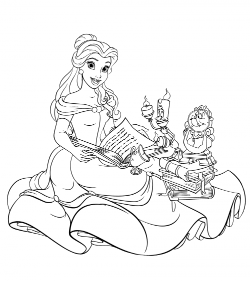 Belle is reading a book coloring page
