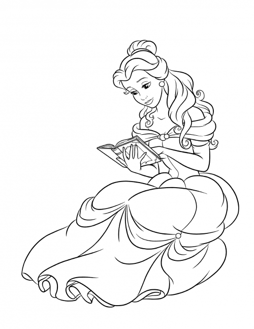 Belle reads her diary coloring page