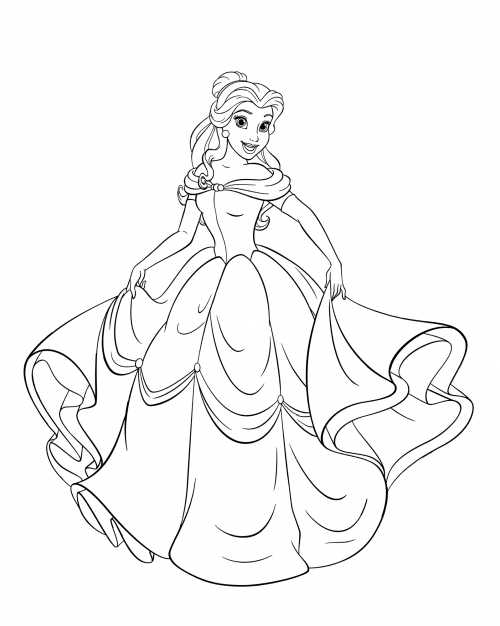Belle in a puffy dress coloring page