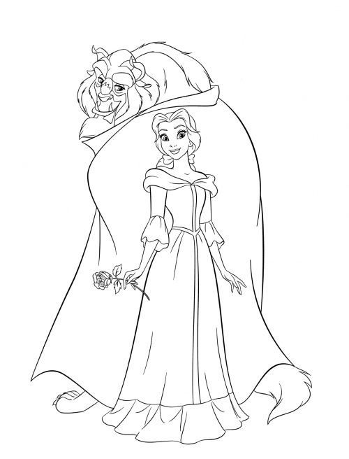 Beast looks at Belle coloring page