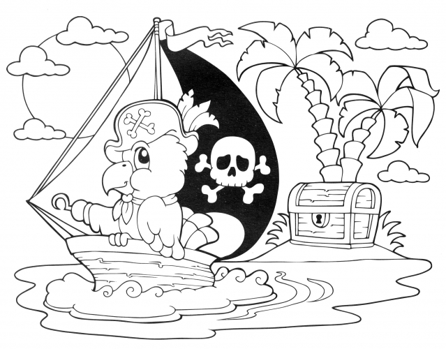 Parrot on a pirate ship coloring page