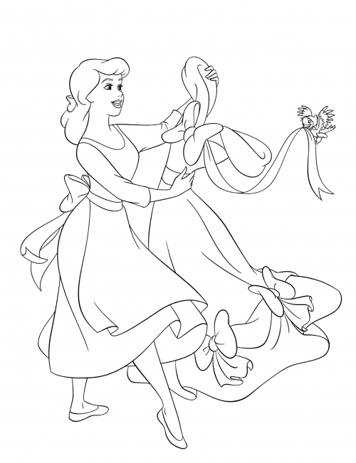 Cinderella chooses her dress coloring page