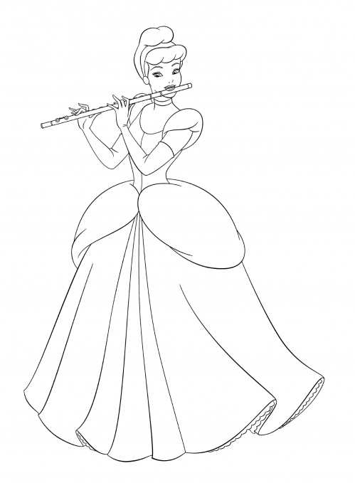 Cinderella plays the flute coloring page