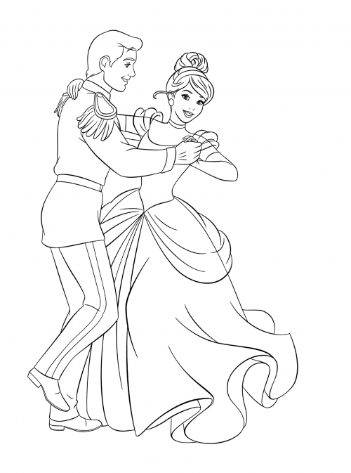 Cinderella dancing with the prince coloring page