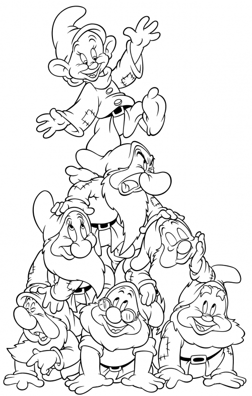 The seven jolly dwarfs coloring page