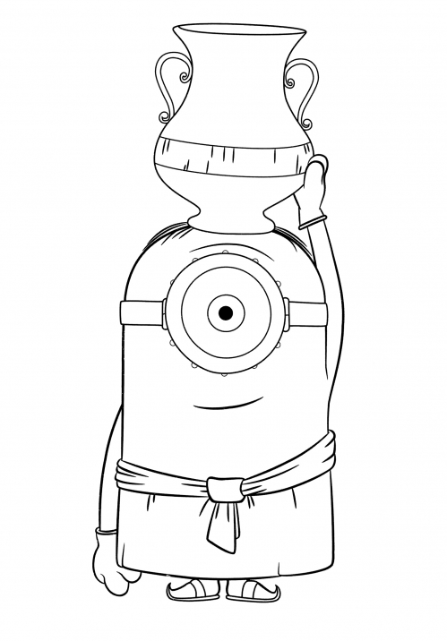 Stuart with a jug on his head coloring page