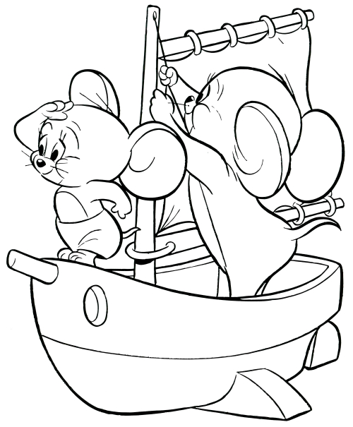 Tuffy and Jerry in the boat coloring page