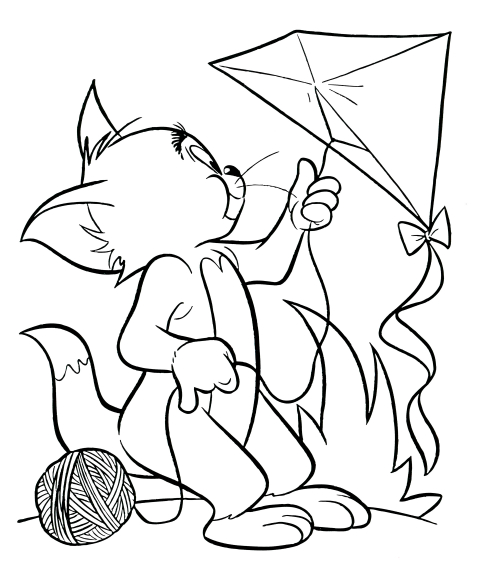 Tom flies a kite coloring page