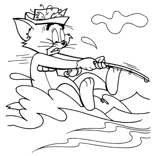 Tom on the waves coloring page