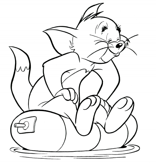 Tom sits on the boat coloring page