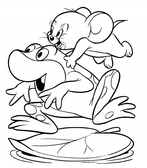 Jerry riding a frog coloring page
