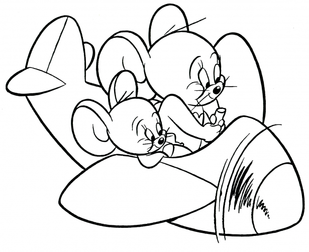 Jerry and Tuffy on an aeroplane coloring page