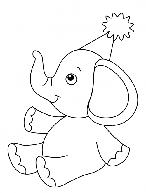 Elephant in a festive hat coloring page