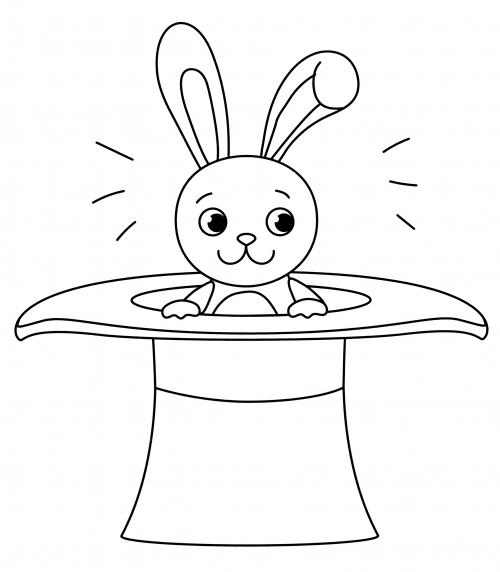 Rabbit in a magician's hat coloring page