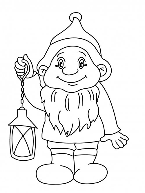 Dwarf with a lantern coloring page