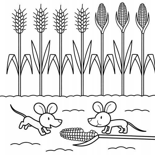 Field Mice Eating Corn coloring page