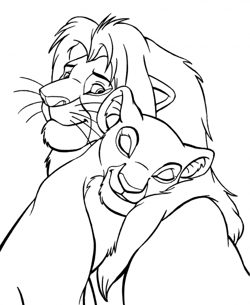Nala hugs Simba coloring page