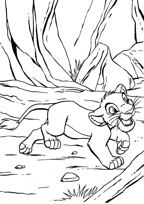 Simba in the cave coloring page